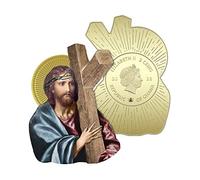 Jesus Carrying The Cross Shaped Gold Plated Coin Ghana 2023 Limited Edition 1500