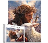 Jesus Carrying The Lamb 1000 Piece Jigsaw Puzzles for Adults Sky Cross Background Art Jigsaw Colorful DIY Puzzles for Home Decoration Gifts Family Puzzle Perfect for Game Nights 50×70cm