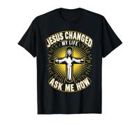 Jesus Changed My Life Ask Me How Christian Faith Savior God Value Graphic T-Shirt, Men, Black, XL