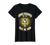 Jesus Changed My Life Ask Me How Christian Faith Savior God Value Graphic T-Shirt, Women, Black, S