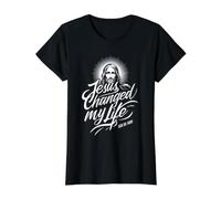 Jesus Changed My Life Ask Me How Christian Faith Savior God Value Graphic T-Shirt, Women, Black, S