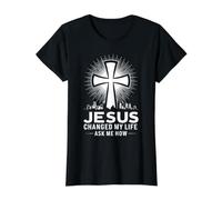 Jesus Changed My Life Ask Me How Christian Faith Savior God Value Graphic T-Shirt, Women, Black, S