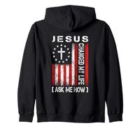Jesus Changed My Life, Ask Me How, Patriotic Faith Design Zip Hoodie