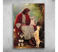 Jesus Chihuahua Dog Chihuahua God Lover Poster Home Art Print Decoration Retro Wall Decor Man Cave Home Pub Metal Tin Sign 12x16 Inch