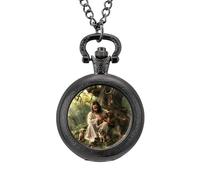Jesus Chihuahua Dog Pocket Watch Vintage Quartz Pocket Watches with Chain for Men Women Black-Style