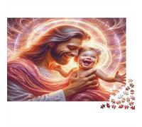 Jesus Child Joy Adult Jigsaw Games: Jesus Holding Laughing Baby Challenging & Brainteasing for Decompression 38x26cm/1000pcs
