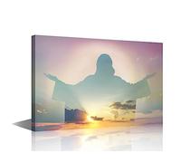 Jesus Christ Canvas Wall Art Painting Christ Redeemer Wall Decor for Living Room Pictures Print on Canvas Hand of God Framed Modern Artwork for Home Wall Bedroom Decorations, 12" Wx18 H
