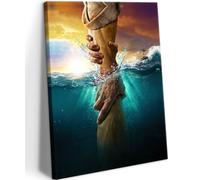 Jesus Christ Canvas Wall Art The Hand of God Jesus Reaching Into Water Christian Painting Prints Biblical Wall Decor Religious Room Decor for Church Living Prayer Bedroom Room Hospitals 12x16In canvas