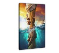 Jesus Christ Canvas Wall Art The Hand of God Jesus Reaching Into Water Christian Painting Prints for Church Prayer Room Schools Hospitals Frame-style-4 24x36inch(60x90cm)