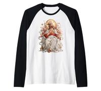 Jesus Christ Coquette Christian Easter Crown Floral Rose Bow Raglan Baseball Tee
