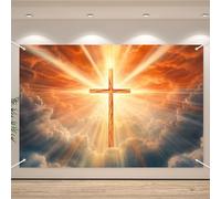 Jesus Christ Cross Backdrop Banner Lord Pray Church Event Photography Background The Way Truth Life Christian Jesus Religious Belief Decorations Photo Studio Props Supplies 70.8x47.2in-BECKTEN