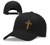 Jesus Christ Cross Baseball Cap for Men Plain Black Snapback Hats for Women Religious Christian Faith Running Hat Snap Back, Gold Cross, 1