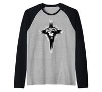 Jesus Christ Cross Crown Thorns King of Kings Crucifix Raglan Baseball Tee