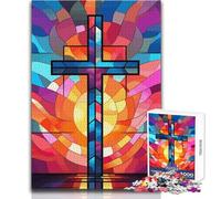 Jesus Christ Cross Glass 1000 Piece Jigsaw Puzzles for Adults Creative Problem Solving Game Heartfelt Memorable Gift Idea Size 38x26cm
