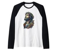 Jesus Christ Crown Thorns Red Roses Religious Faith Savior Raglan Baseball Tee