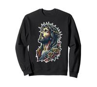 Jesus Christ Crown Thorns Red Roses Religious Faith Savior Sweatshirt