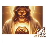 Jesus Christ Divine 1000 Piece Jigsaw Puzzle for Adults Sacred Jesus Holding Glowing Holy Sacred Heart Challenging Premium Thick Sturdy Vibrant Stress Relief 38x26cm/1000pcs