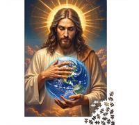 Jesus Christ Globe Jigsaw Puzzles 1000 Piece Recycled Paper Religious World DecorPuzzle for Adults Jigsaw Puzzle Educational Game Decompression Home Activity Celebration Gifts 70x50cm/1000pcs