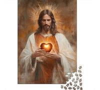 Jesus Christ Heart Jigsaw Puzzle 1000 Pieces Recycled Paper for Adults Catholic Religious DecorPuzzle Impossible Hard Challenging Home Activity Fun Present & Activity 70x50cm/1000pcs