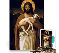 Jesus Christ Holding A Lamb Painting 1000 Pieces Jigsaw Puzzles for Teenagers Restful Game Tight Edge Family Bond Wall Art (50x75cm)