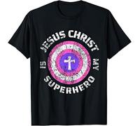 Jesus Christ is My Superhero Circle Cross Kids Womens Mens T Shirt 12-13 Black