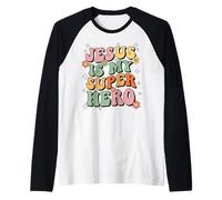 Jesus Christ is My Superhero Jesus Loves You Funny Christian Raglan Baseball Tee