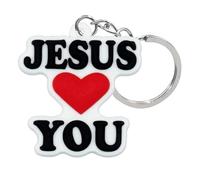 Jesus Christ Keyring Christian Catholic Holy Bible Keychain Gift Church Crucifix Key Ring Chain Bag Jacket Keys Christmas Easter Gift Praying Prayer Luck Religion Religious (Jesus Loves You)