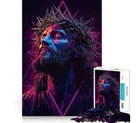 Jesus Christ Neon Art Jigsaw Puzzle 1000 Piece for Adults Serene Game Serene Game Pattern Build Xmas Fun Gift (38x52cm)