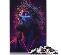 Jesus Christ Neon Art Puzzle Rectangular Paper Board 100 Percent Recycled Cardboard Jigsaw Puzzle for Adult Children 1000pcs (38x26cm)
