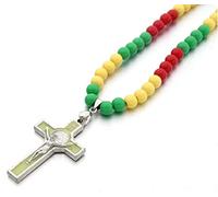 Jesus Christ on Cross Pendant Necklace Ethnic African Coloured Beads Rosary Africa