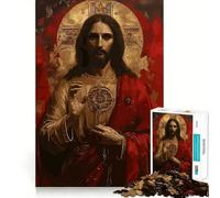 Jesus Christ Portrait with Sacred Heart Jigsaw Puzzles for Adults 1000 Pieces Leisure Game Nice Thick Fun Activity (50x75cm)