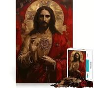 Jesus Christ Portrait with Sacred Heart Jigsaw Puzzles for Adults 1000 Pieces Leisure Game Nice Thick Fun Activity (38x52cm)