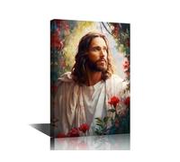 Jesus Christ Poster Print on Canvas Jesus and Flowers Wall Decor God Jesus Wall Art 1 Panel Pictures for Bedroom Stretched and Framed Ready to Hang (16''Wx 24''H)
