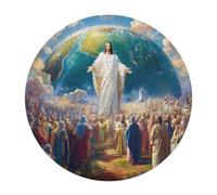 Jesus Christ - Religion 120 Piece Round Puzzle Faith Animal Shape Large Format Challenging Puzzle Decorative Finish Home Wall Art Ready Stress Relief Challenging 120 PCS