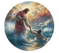 Jesus Christ - Religion 68 Piece Round Jigsaw Puzzle Faith Animal Shape Animal Shape Durable Gift Puzzle Stress Relief Relaxing Activity Creative Challeng 68 PCS