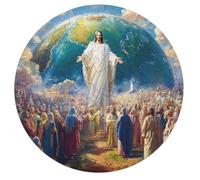 Jesus Christ - Religion 68 Piece Round Puzzle Faith Animal Shape Durable Family Puzzle Stress Relief Educational Home Decor Creative Challeng Educational 68 PCS