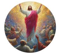 Jesus Christ - Religion 68 Piece Round Puzzle Faith Animal Shape Large Format Challenging Puzzle Decorative Finish Home Wall Art Ready Stress Relief Challenging 68 PCS