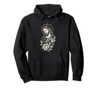 Jesus Christ Rose Minimal Christian Line Icon Art Faith Pullover Hoodie