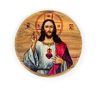 Jesus Christ Sacred Heart, Catholic Icon Fridge Magnet, Olive Wood Religious Inspirational Faith Magnets from Israel, Home, Kitchen, & Office, Holy Land Souvenirs & Gifts