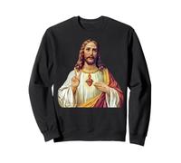 Jesus Christ Sacred Heart Peace Sign Portrait Sweatshirt