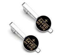 Jesus Christ Saved My Life (2) Tie Clip for Men,Round Tie Bar Clips And Cufflinks Set for Luxury Clothing Accessories 2 Pcs