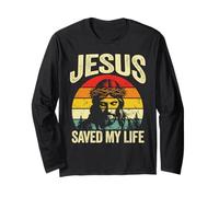 Jesus Christ Saved My Life Christian Believer God Retro Men Long Sleeve T-Shirt