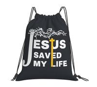 Jesus Christ Saved My Life Women Men Gym Sack Waterproof Drawstring Backpack Lightweight Drawstring Bag For Football Picnic Sports