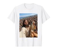 Jesus Christ Selfie Two Fish and Five Loaves of Bread Value Graphic T-Shirt, Men, White, S
