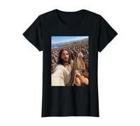 Jesus Christ Selfie Two Fish and Five Loaves of Bread Value Graphic T-Shirt, Women, Black, M