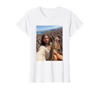 Jesus Christ Selfie Two Fish and Five Loaves of Bread Value Graphic T-Shirt, Women, White, L