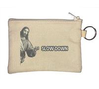 Jesus Christ Slow Down Funny Meme Key Chain Coin Purse Beige