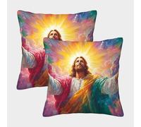 Jesus Christ-spiritual Art Style Pillow Covers 2 Pack Cozy Pillowcases Art Cushion Cover Zippered Decorative for Couch Livingroom 40x40cm