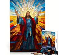 Jesus Christ Stained Glass Jigsaws 1000 Pieces for Adults Sharp Brain Perfect Connection Family Bond Art Work (50x75cm)