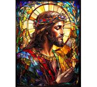 Jesus Christ Stained Glass Stamped Cross Stitch Kits for Beginners Adults - Preprinted 11CT Easy Pattern Needlepoint Kits, Arts and Crafts for Home Decor (11.8x15.7inch) A47